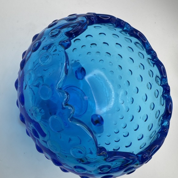 LE Smith Glass Blue Hobnail Rose Bowl Dish Vase 3 Footed Vintage Mid Century - Picture 7 of 8